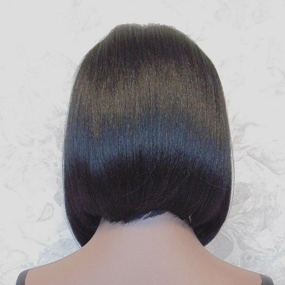 Glueless Lace Front Short Black Yaki Bob Wig main image 5